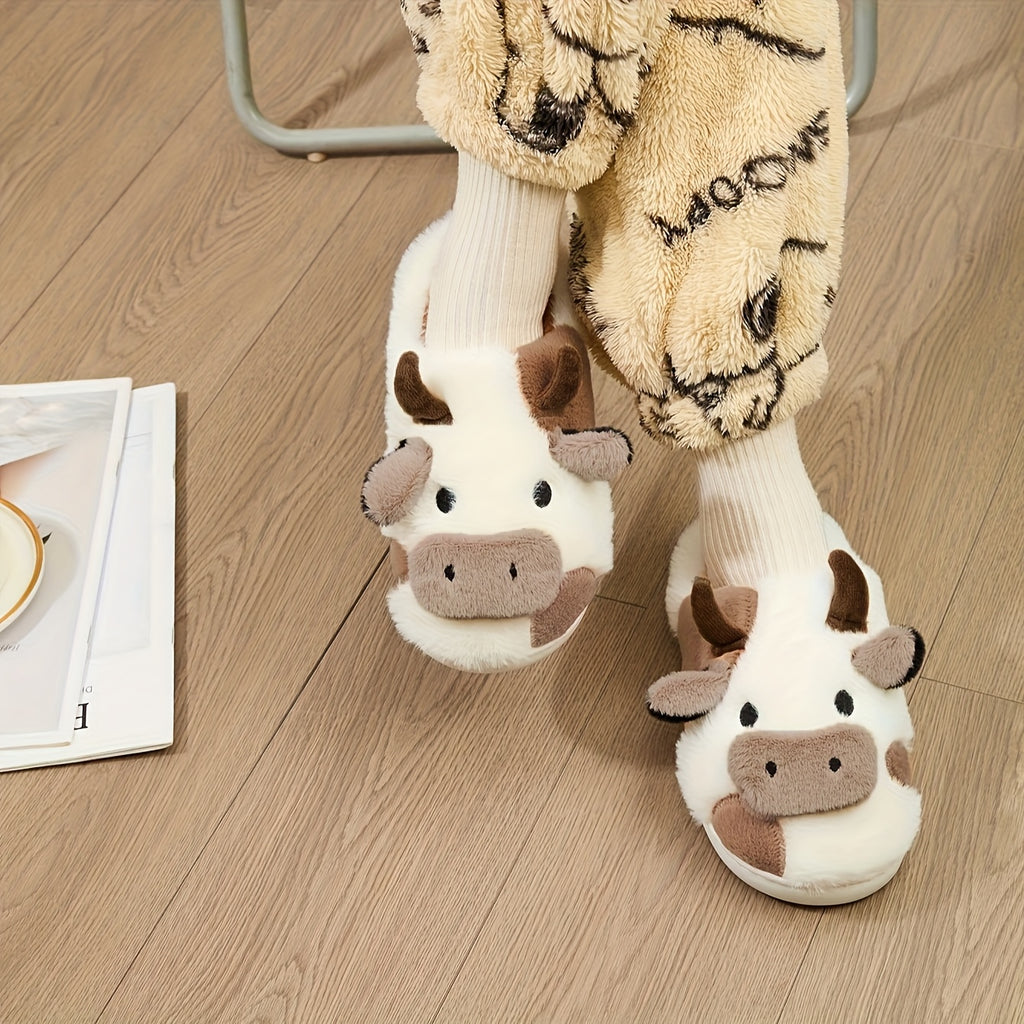 Cartoon Cow Plush Slippers for Couples