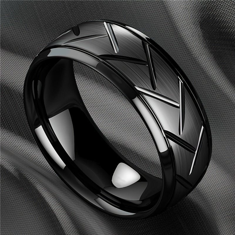 Men's Black Titanium Steel Ring Simple Fashion Design