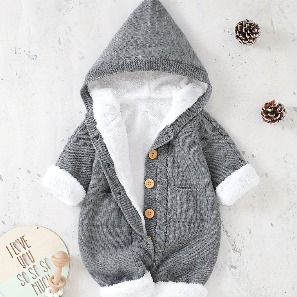 Newborn Knitted Jumpsuit with Hood and Long Sleeves