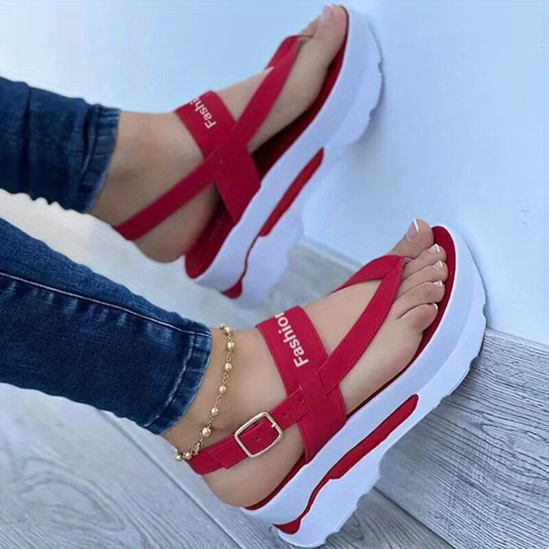Women's Platform Thong Sandals with Buckle Strap