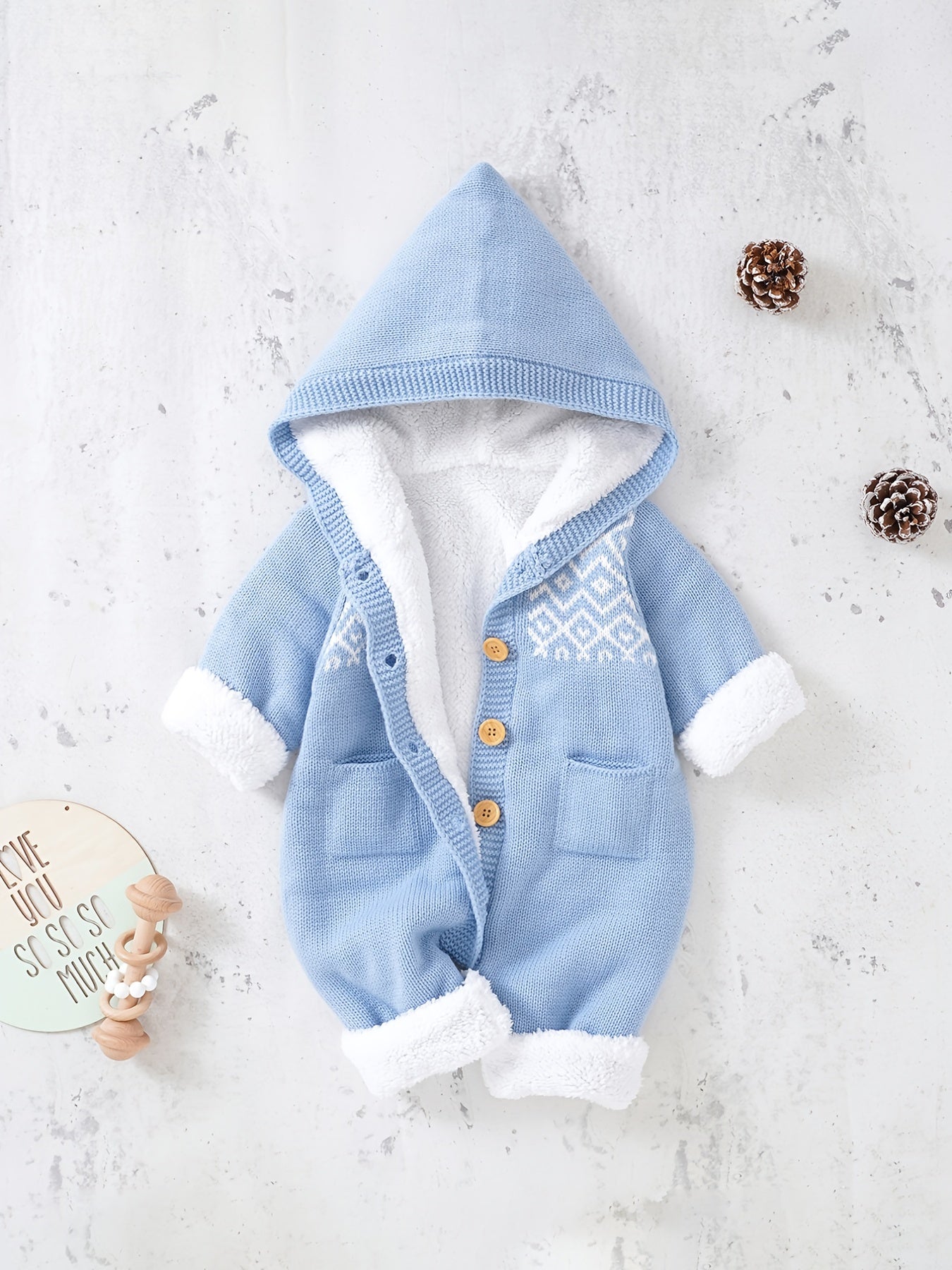 Newborn Knitted Jumpsuit with Hood and Long Sleeves