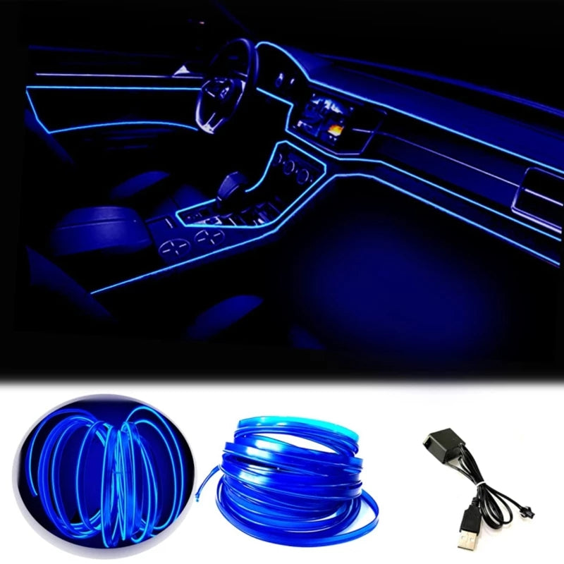 Blue LED USB Car Interior Lighting Strip - 196.85 inch