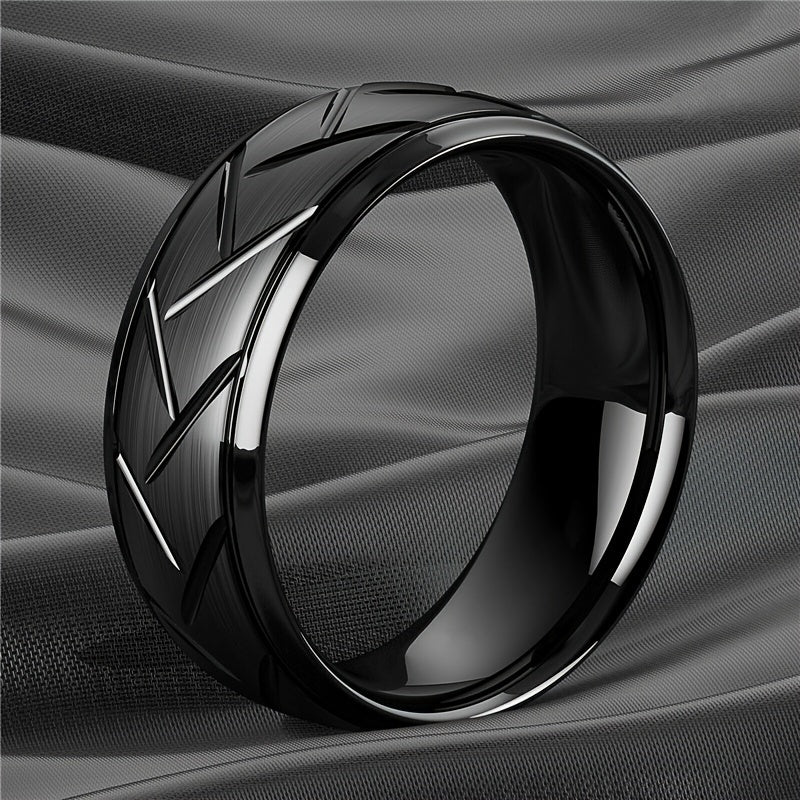 Men's Black Titanium Steel Ring Simple Fashion Design