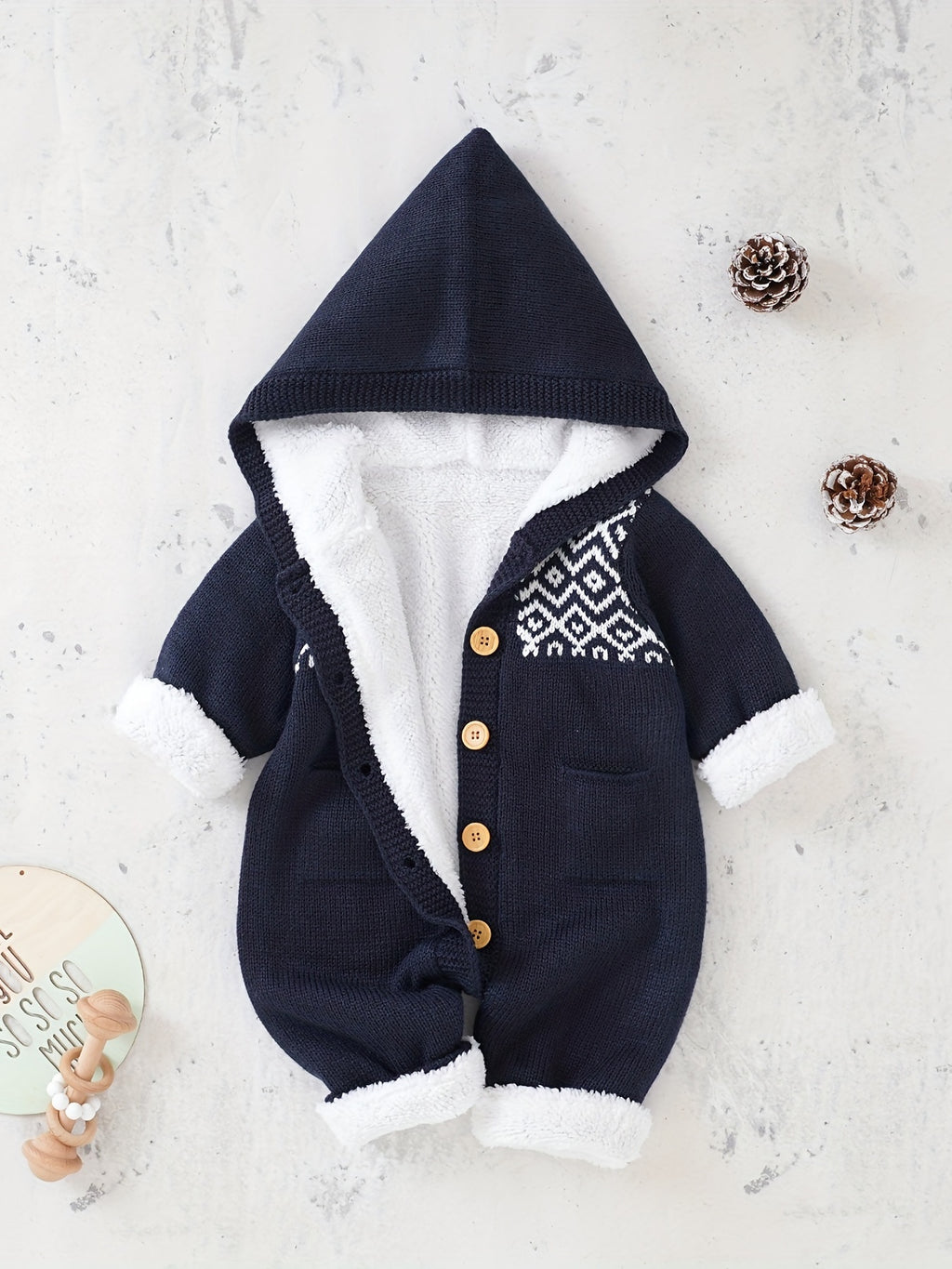 Newborn Knitted Jumpsuit with Hood and Long Sleeves