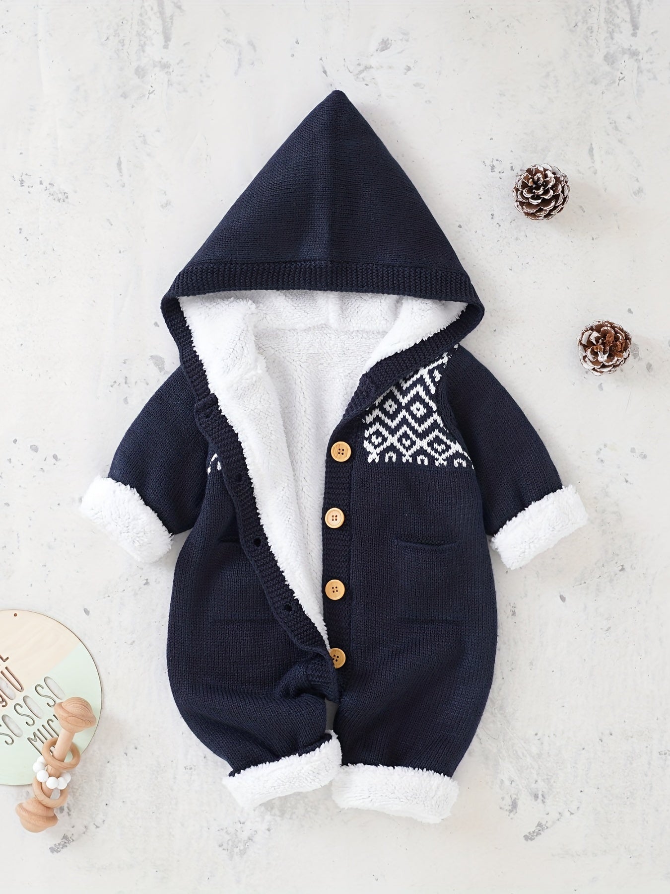 Newborn Knitted Jumpsuit with Hood and Long Sleeves