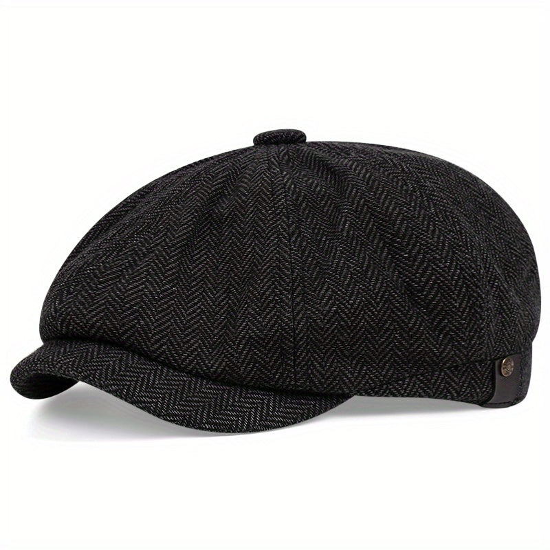 Men's Retro Flat Cap - Black Beret with Vintage Style