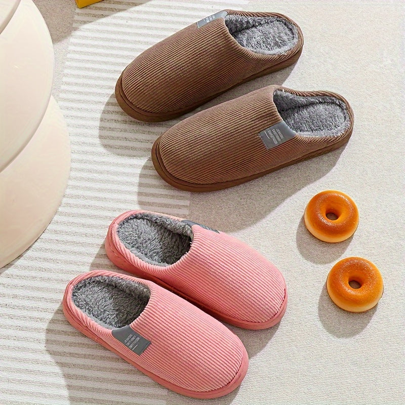 Plush Slip-On Slippers with Non-Slip Sole for Women & Unisex