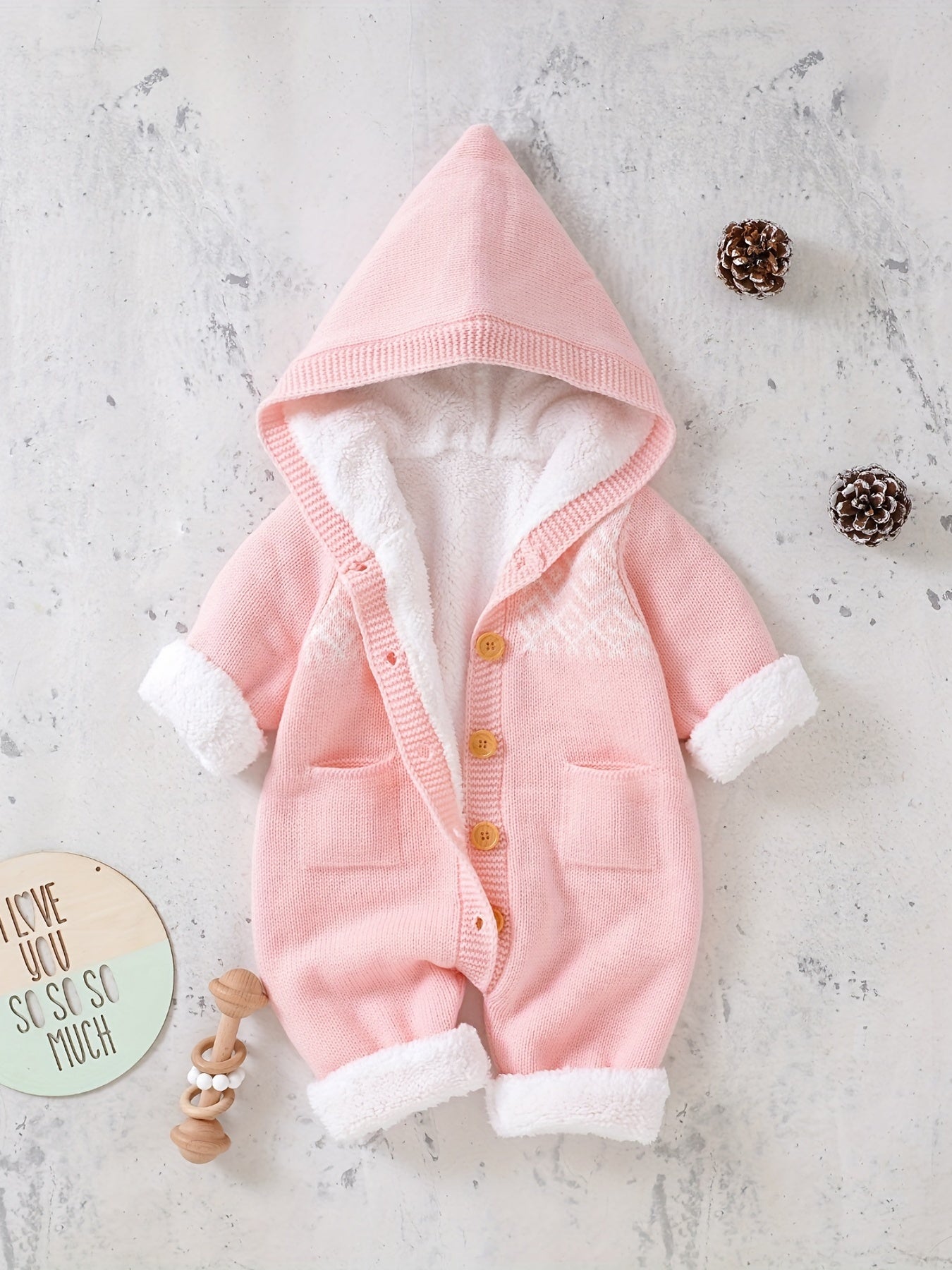 Newborn Knitted Jumpsuit with Hood and Long Sleeves