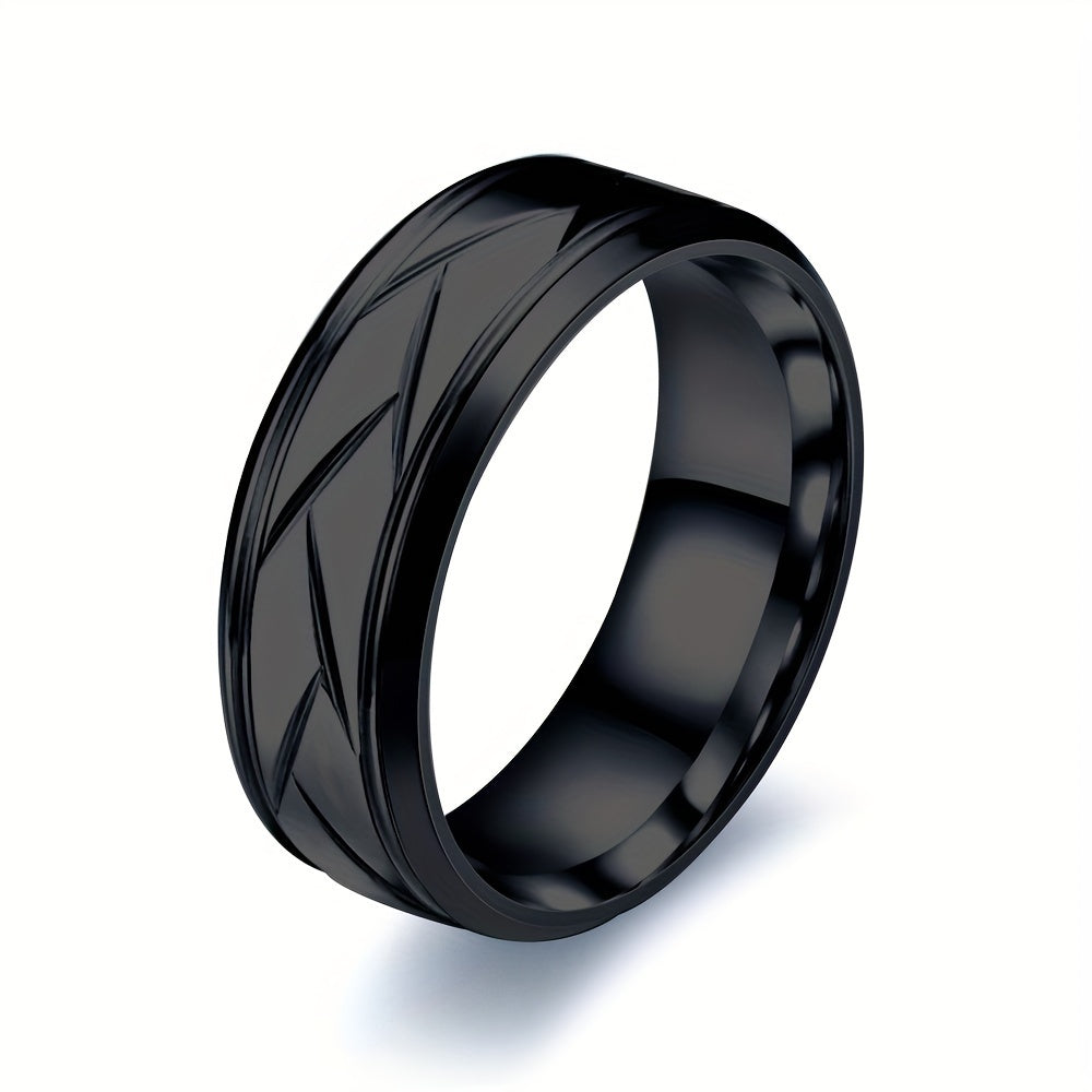 Men's Black Titanium Steel Ring Simple Fashion Design