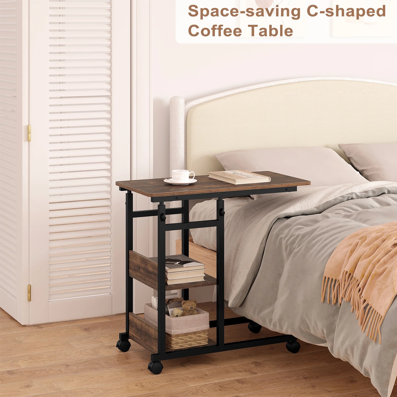 Adjustable Side Table with Wheels for Living & Bedroom