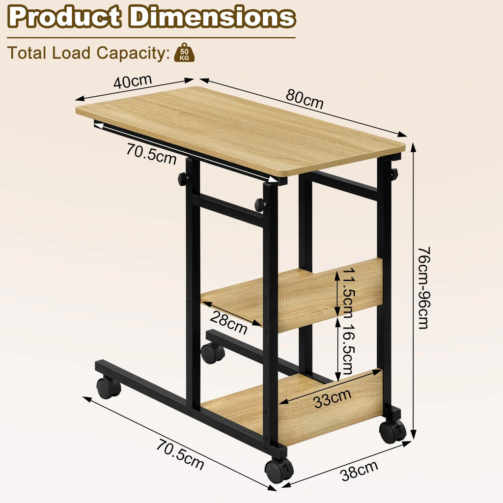 Adjustable Side Table with Wheels for Living & Bedroom