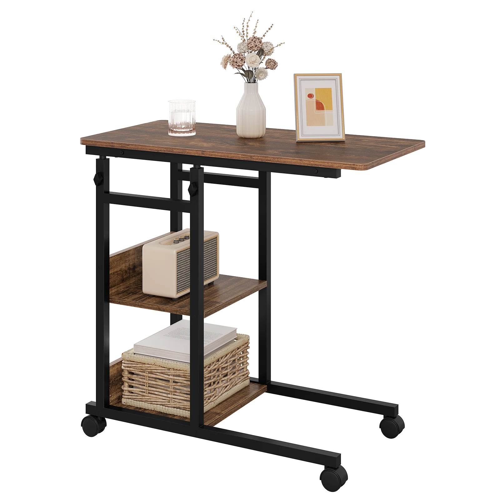 Adjustable Side Table with Wheels for Living & Bedroom