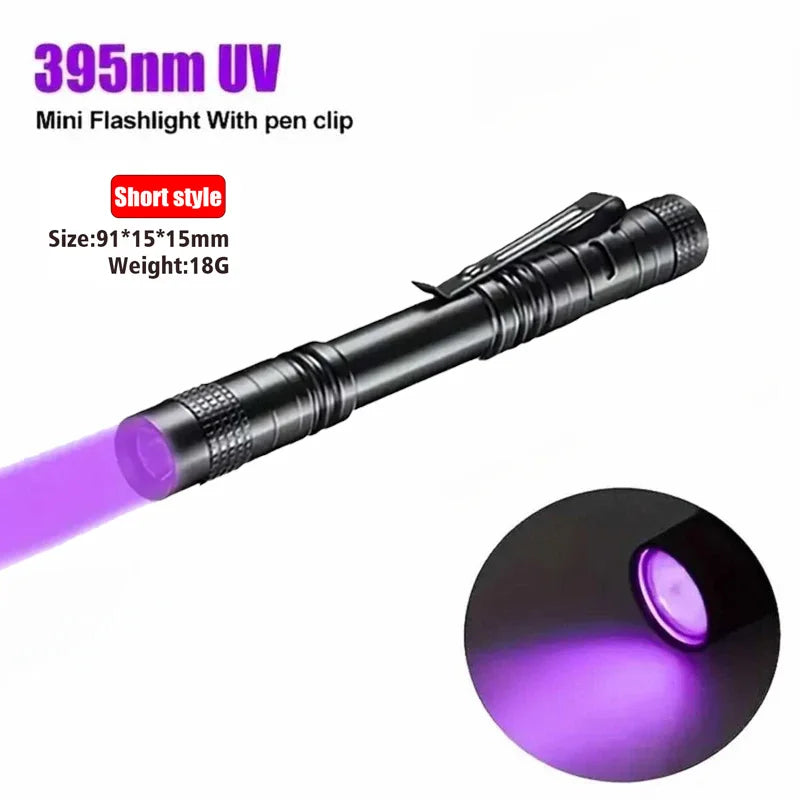 Portable 395nm UV Flashlight With Pen Clip