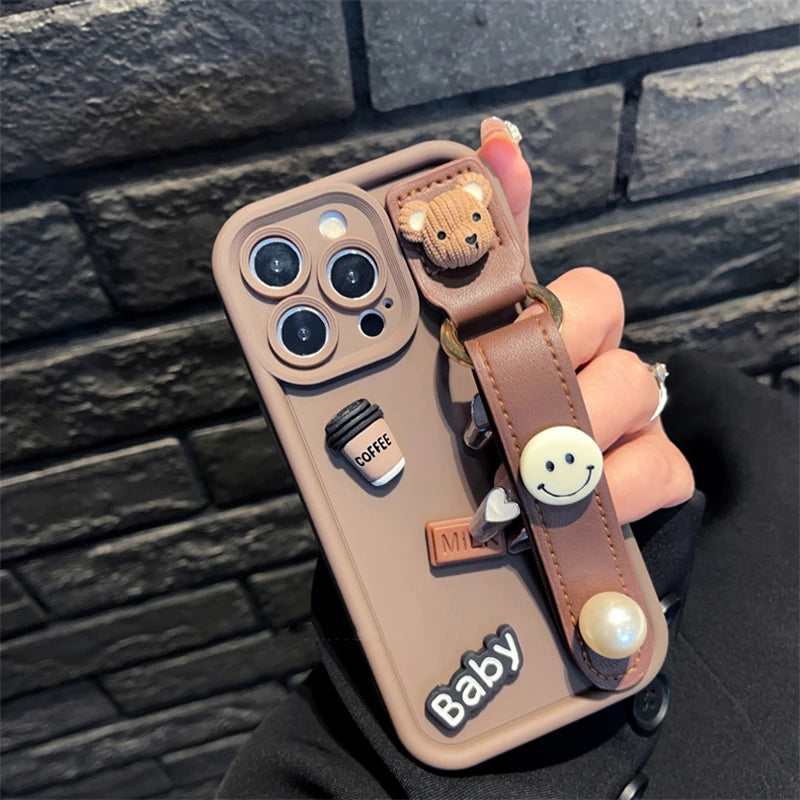 Samsung 3D Cartoon Coffee Bear Case with Wristband
