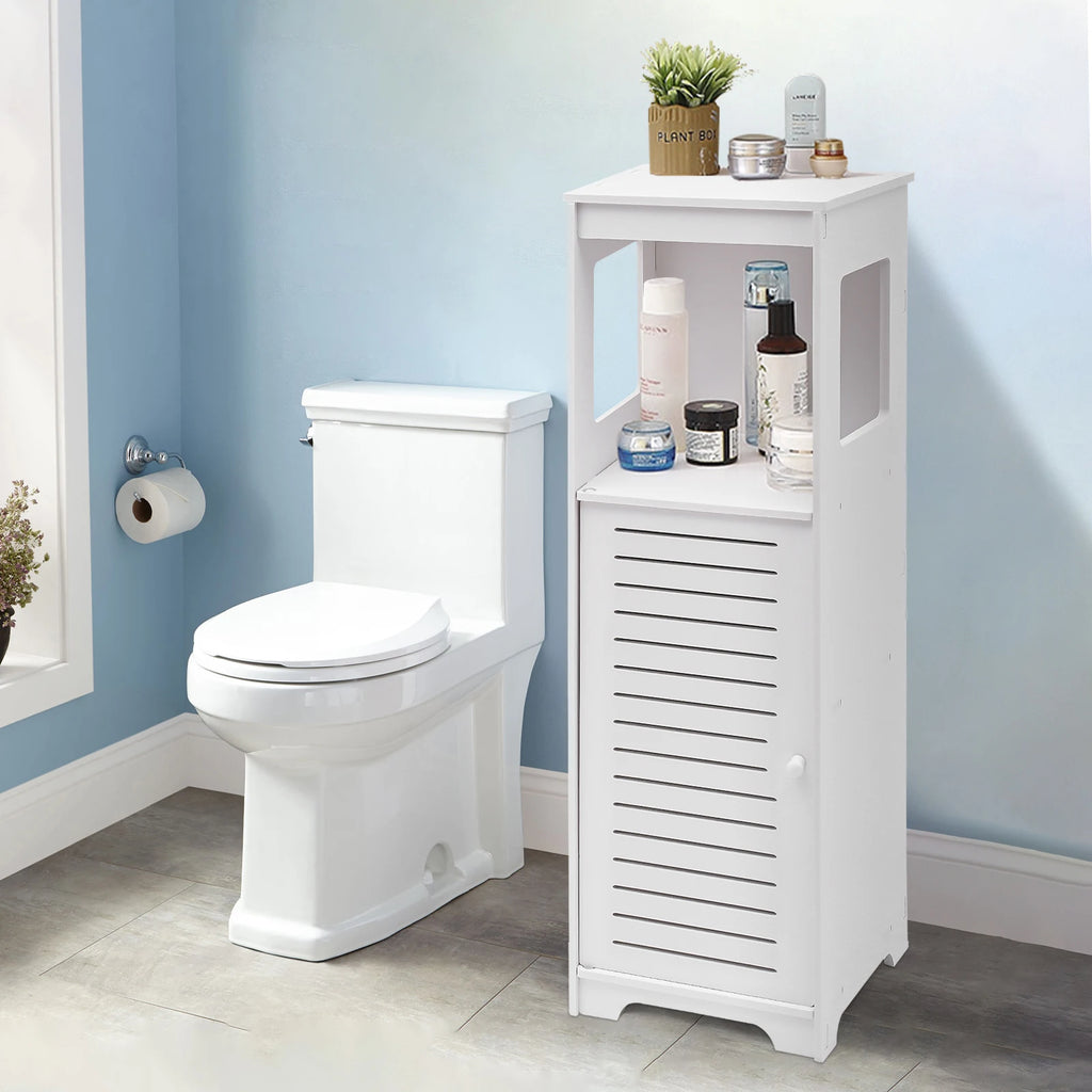 White Bathroom Storage Cabinet with Shelf Organizer
