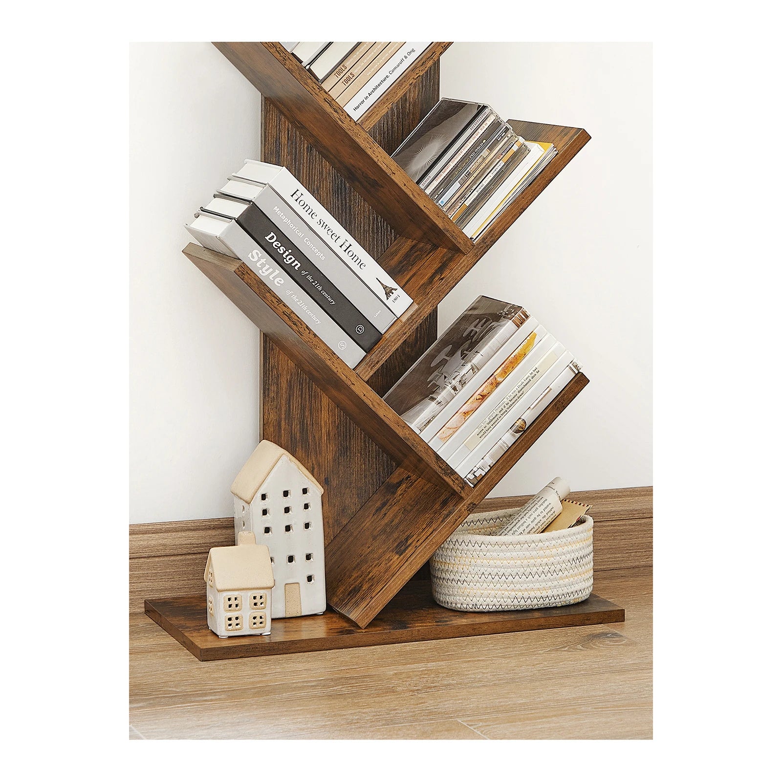 VASAGLE Tree Bookshelf: 9-Tier Wooden Corner Bookcase