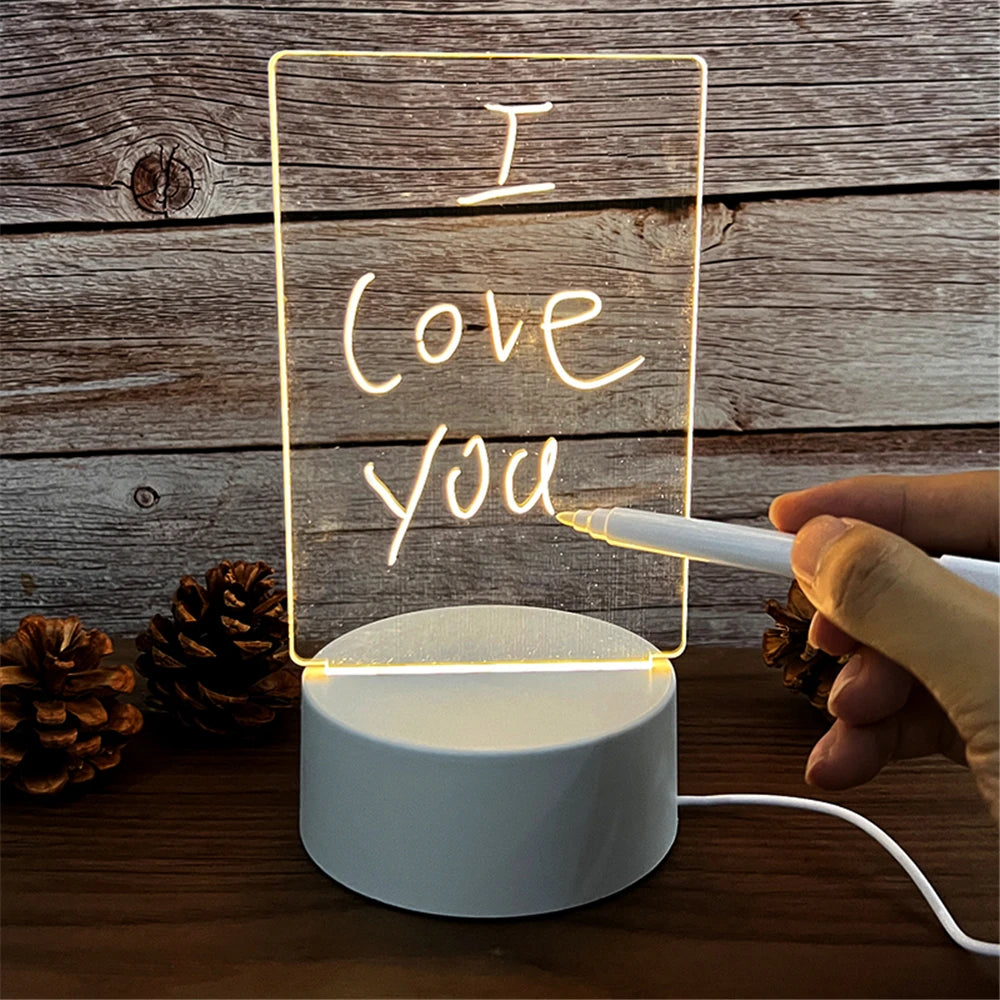 LED Message Board Night Light with USB-Powered Erasable Board