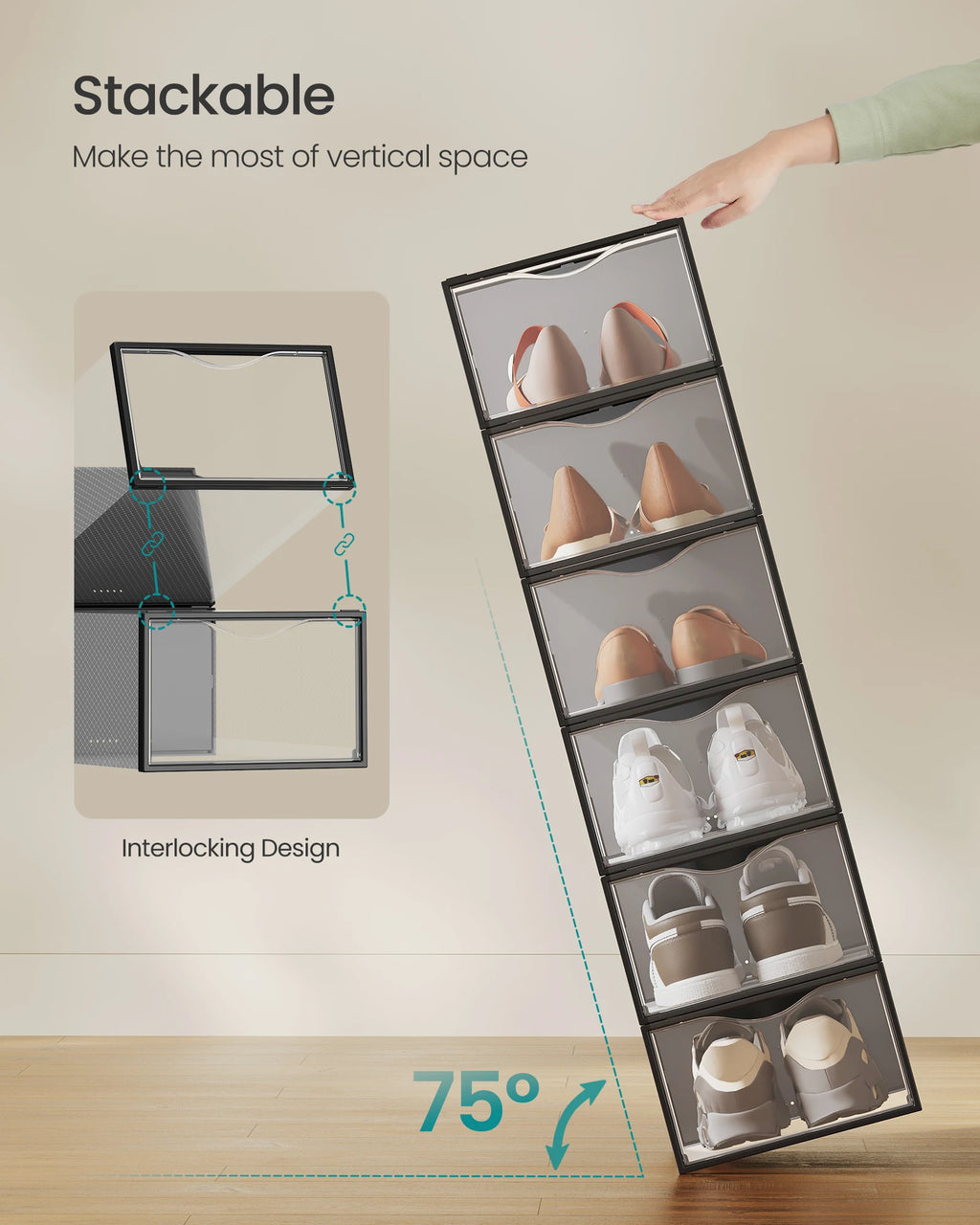 Clear Shoe Storage Boxes Set of 12 by SONGMICS