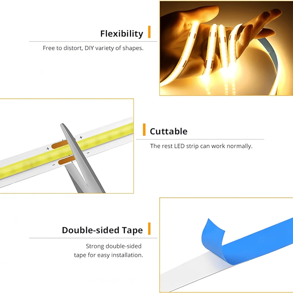 LED COB Light Strip with Touch Dimmer for Indoor Decor