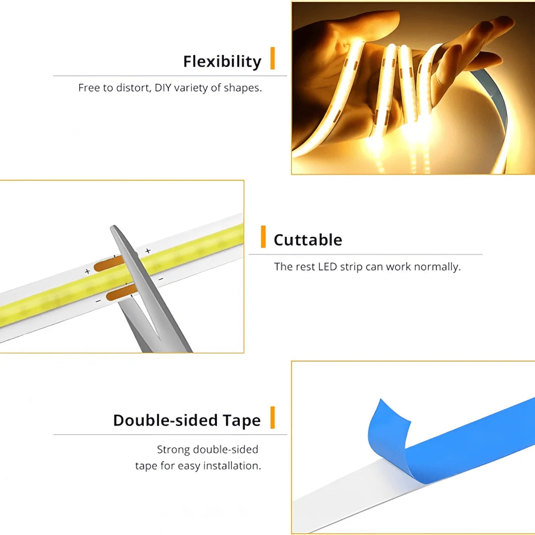 LED COB Light Strip with Touch Dimmer for Indoor Decor