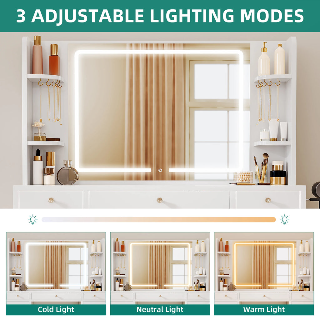 YITAHOME White Vanity Table with LED Lighting & Storage