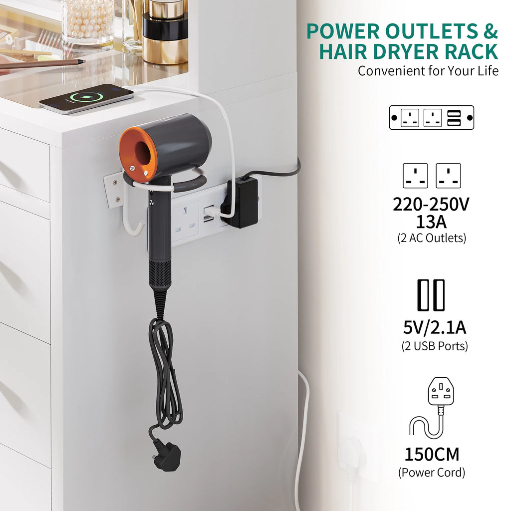 YITAHOME White Vanity Table with LED Lighting & Storage