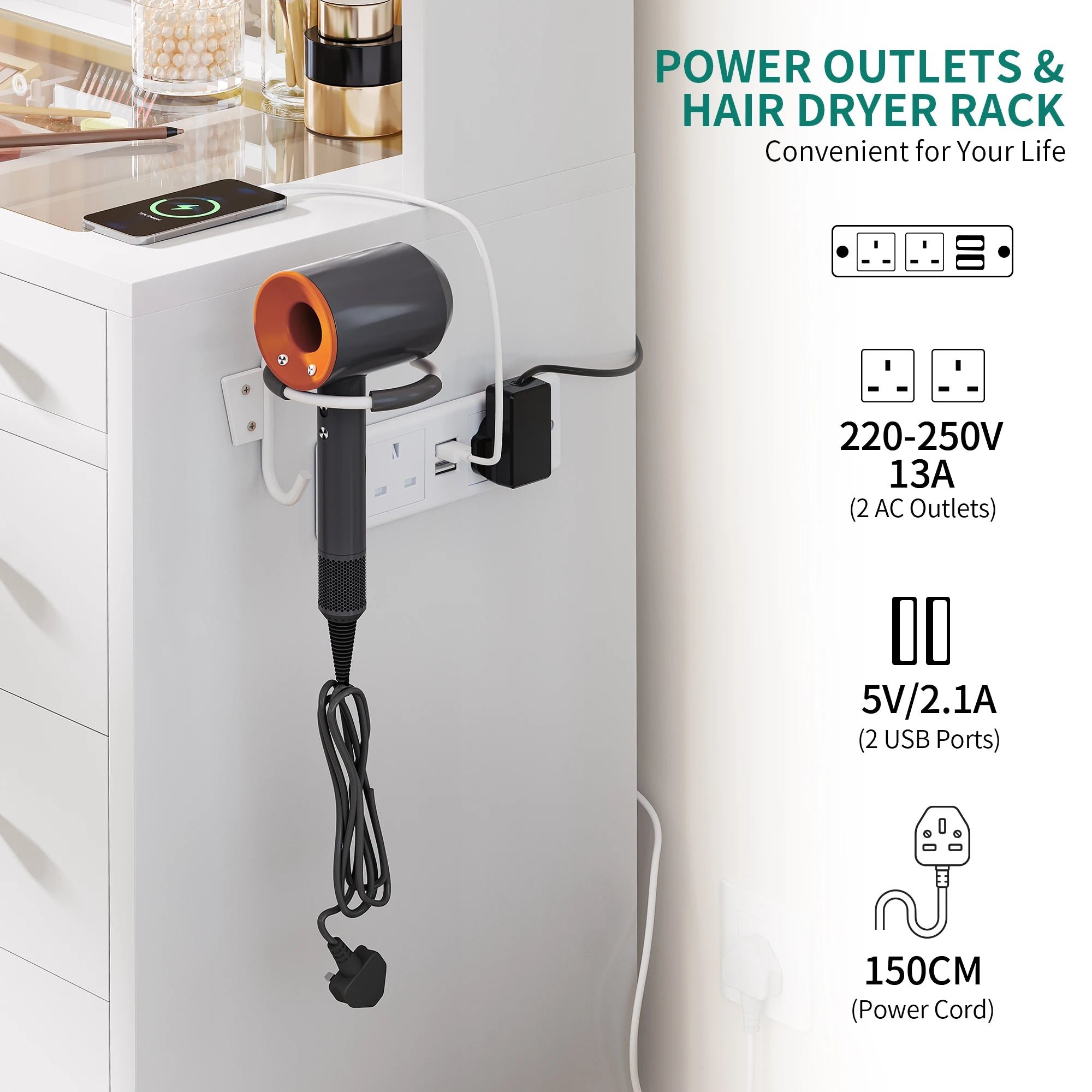 YITAHOME White Vanity Table with LED Lighting & Storage