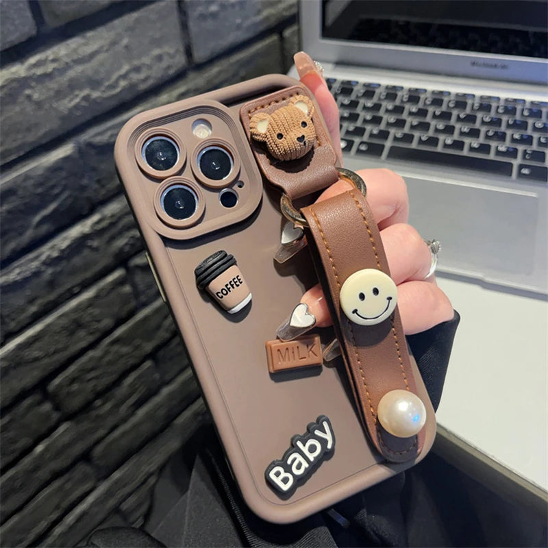 Samsung 3D Cartoon Coffee Bear Case with Wristband