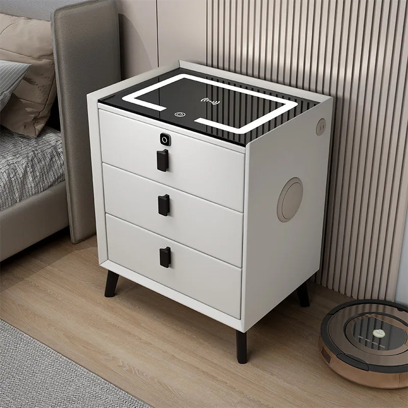 Smart Bedside Table with Wireless Charging & 3 Drawers