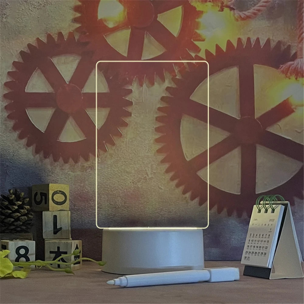 LED Message Board Night Light with USB-Powered Erasable Board