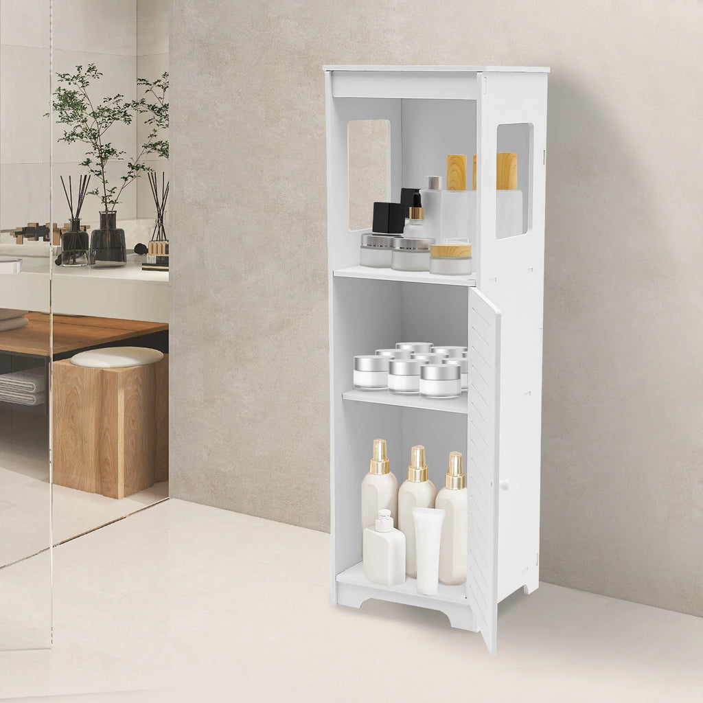 White Bathroom Storage Cabinet with Shelf Organizer