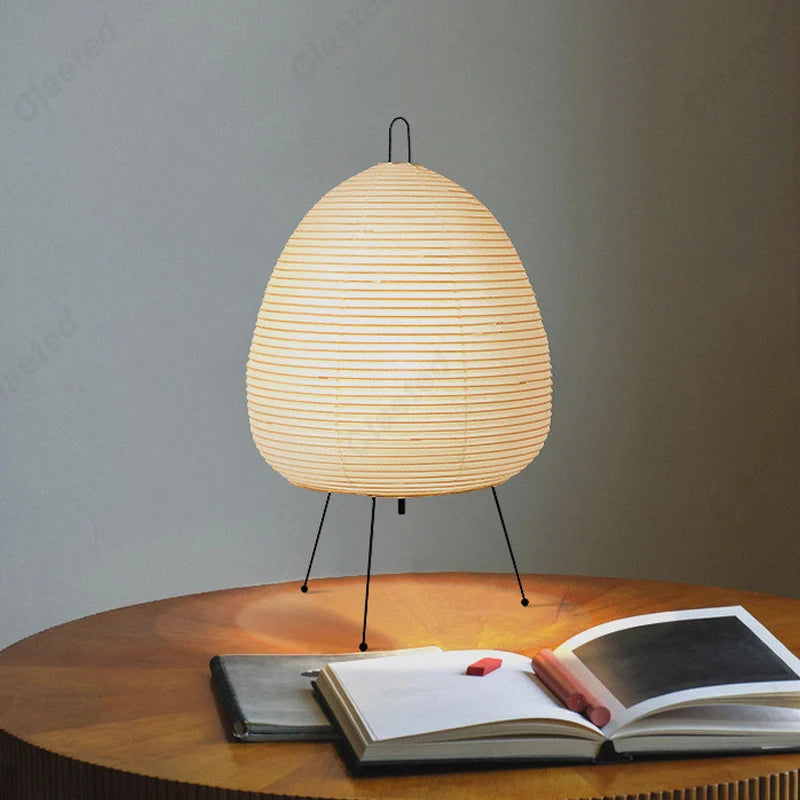 Japanese Rice Paper Table Lamp with Iron Tripod