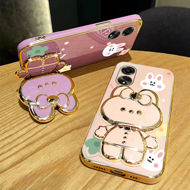 Oppo A38 Flower Phone Case with Makeup Mirror Stand