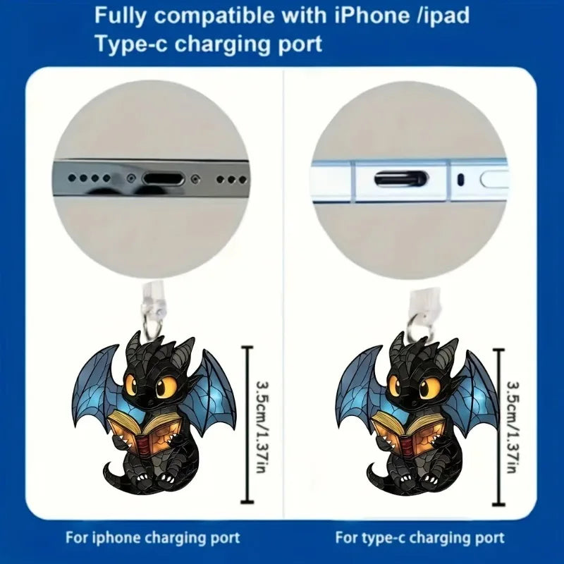 2D Black Dragon Dust Plug for iPhone Type-C