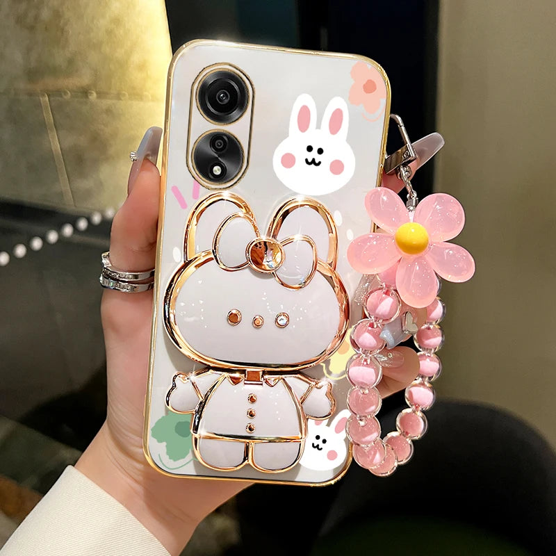 Oppo A38 Flower Phone Case with Makeup Mirror Stand