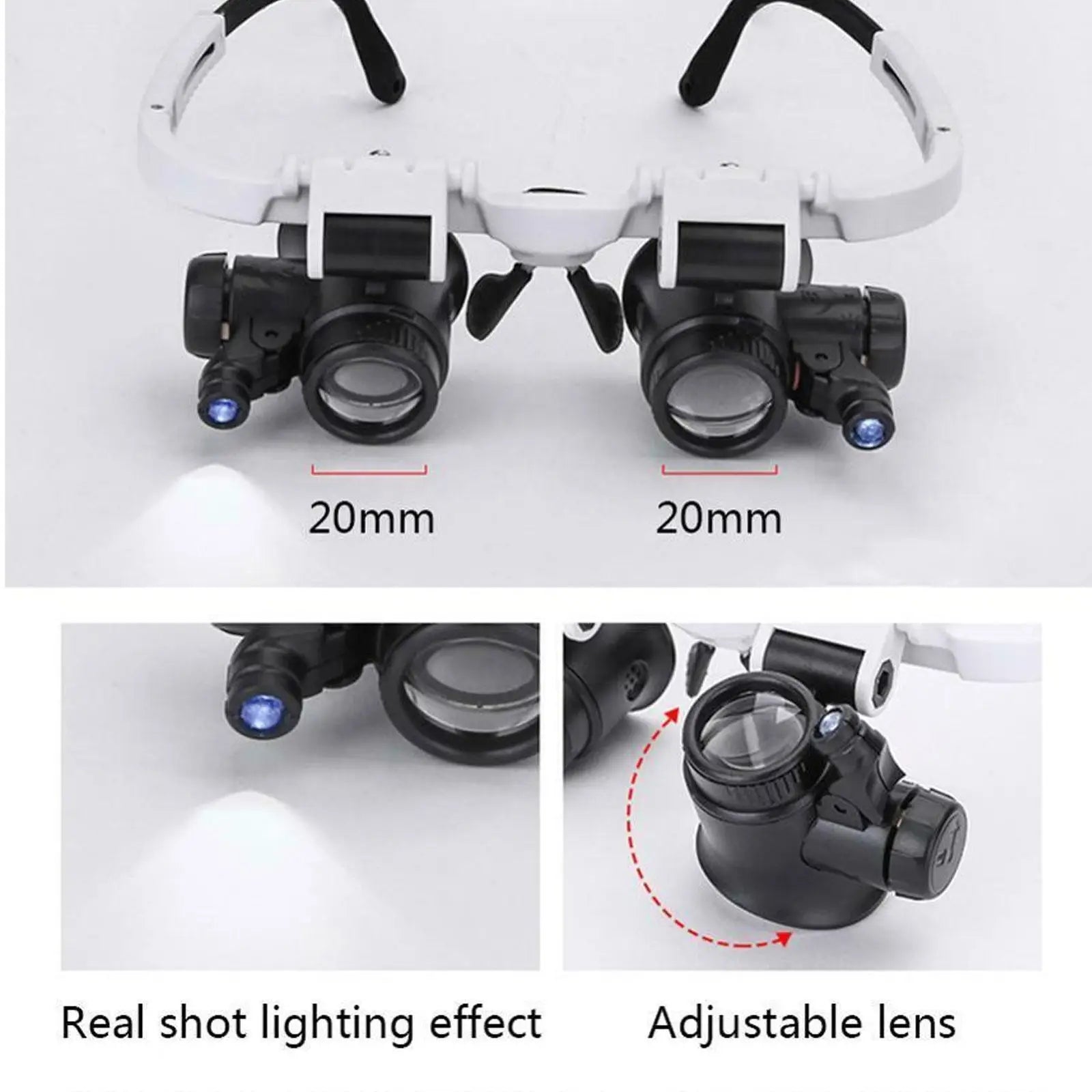 LED Watch Repair Magnifier - Adjustable Headband with 8X 15X 23X Lens