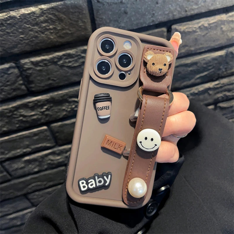 Samsung 3D Cartoon Coffee Bear Case with Wristband