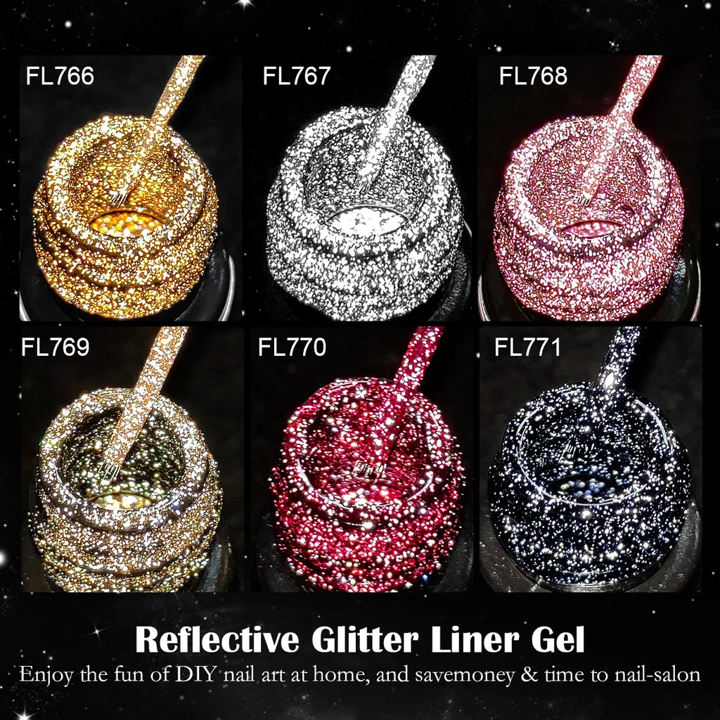 Reflective Glitter Nail Gel Liner - Gold Silver Red | FOUR LILY