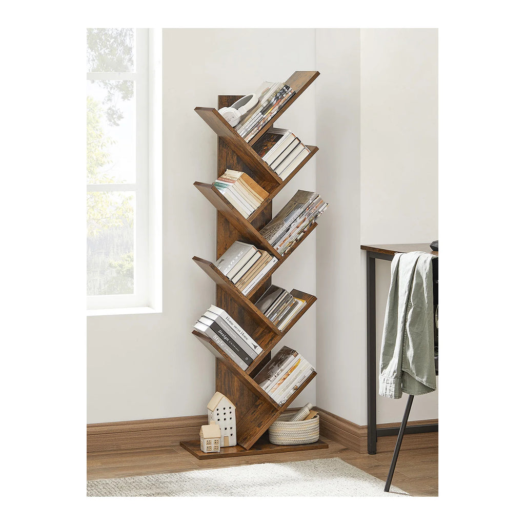 VASAGLE Tree Bookshelf: 9-Tier Wooden Corner Bookcase