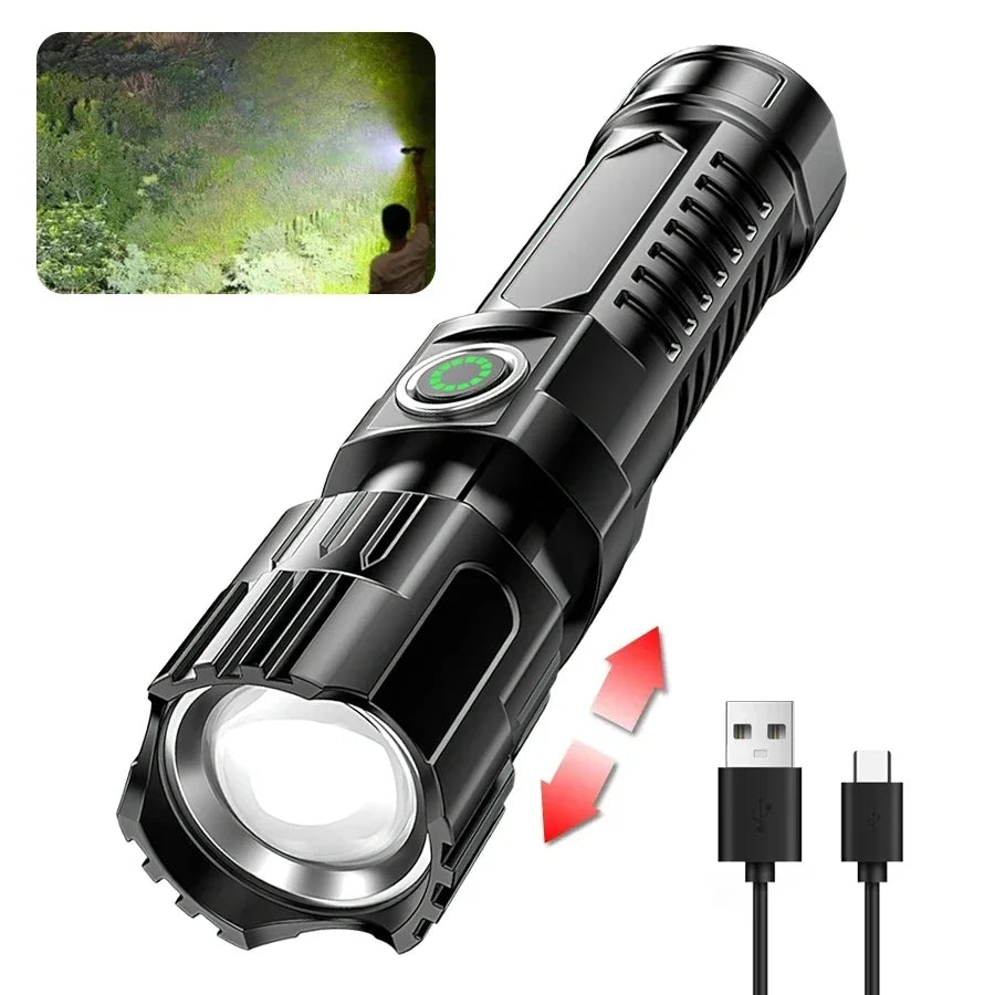 High Power LED Flashlight 2000LM - Tactical USB Torch