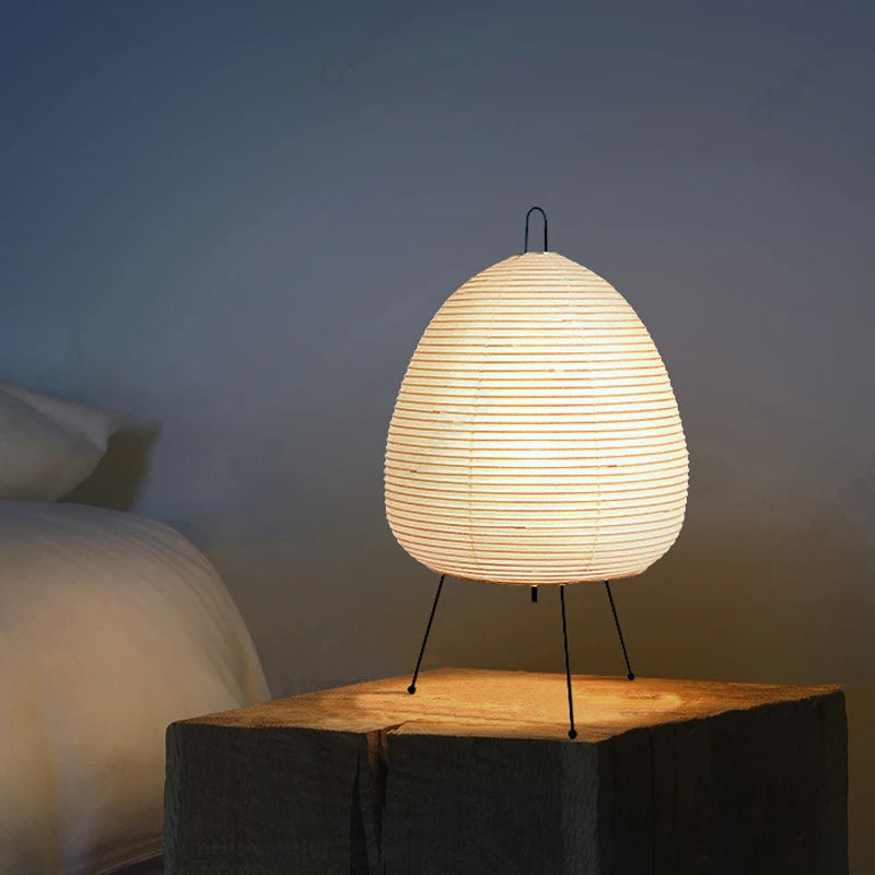 Japanese Rice Paper Table Lamp with Iron Tripod