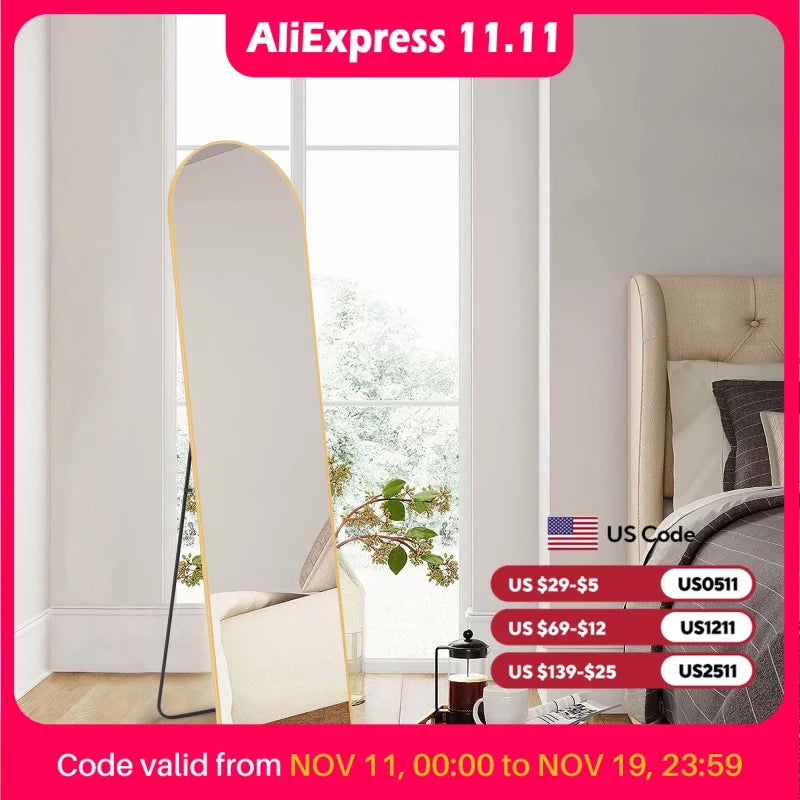 JHK Wall Mounted Full Body Mirror 59"x16" with Stand