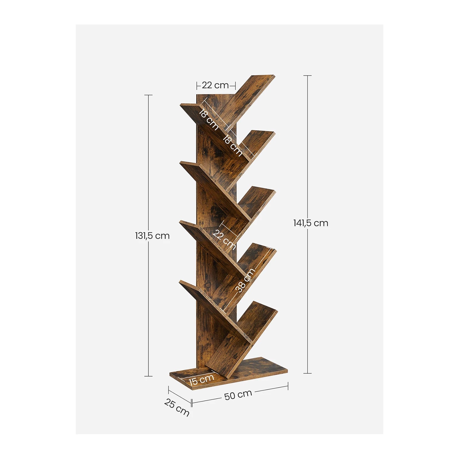 VASAGLE Tree Bookshelf: 9-Tier Wooden Corner Bookcase