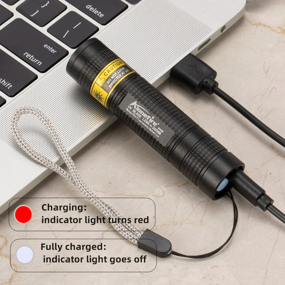 USB Rechargeable 365nm UV Flashlight for Pet Stains & More