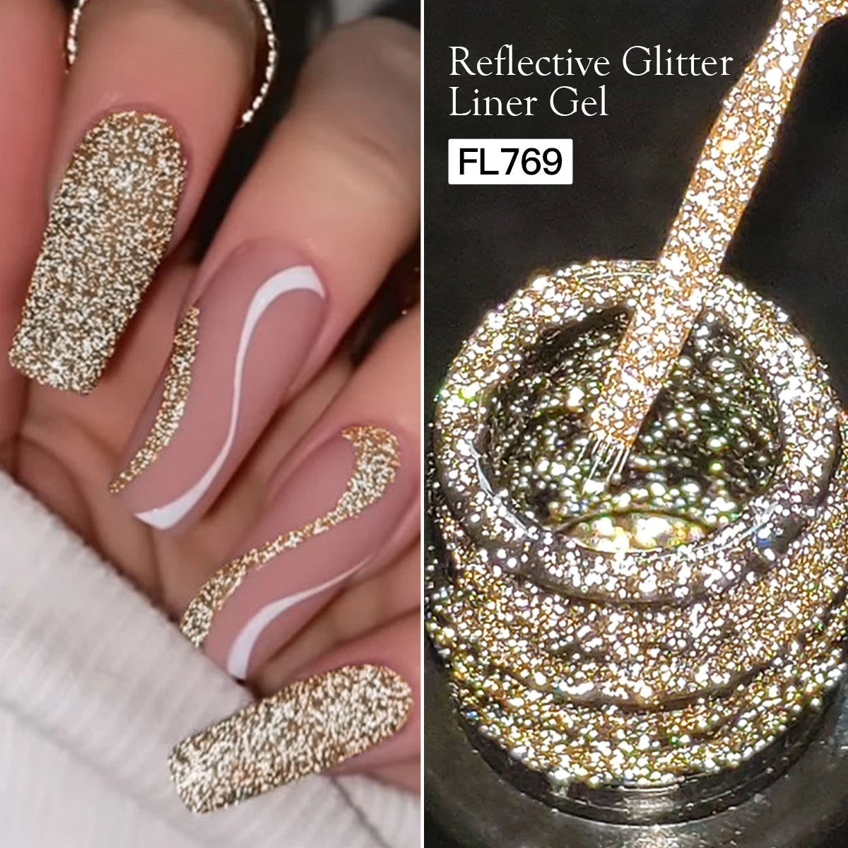 Reflective Glitter Nail Gel Liner - Gold Silver Red | FOUR LILY