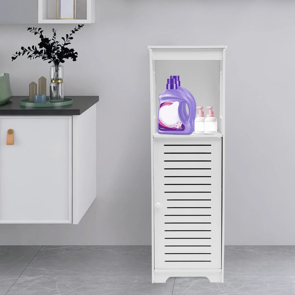 White Bathroom Storage Cabinet with Shelf Organizer