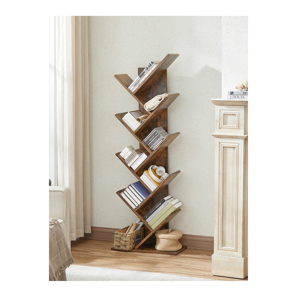 VASAGLE Tree Bookshelf: 9-Tier Wooden Corner Bookcase