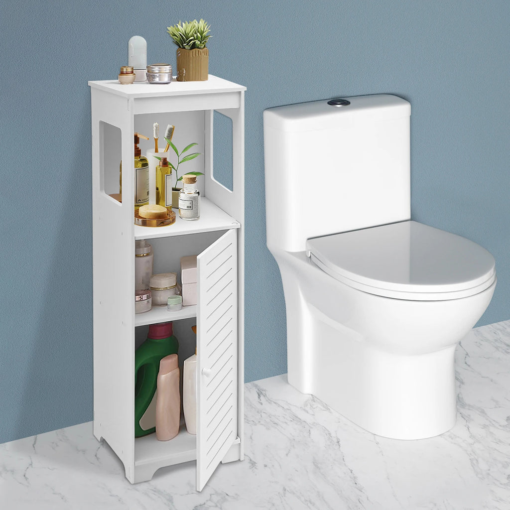 White Bathroom Storage Cabinet with Shelf Organizer