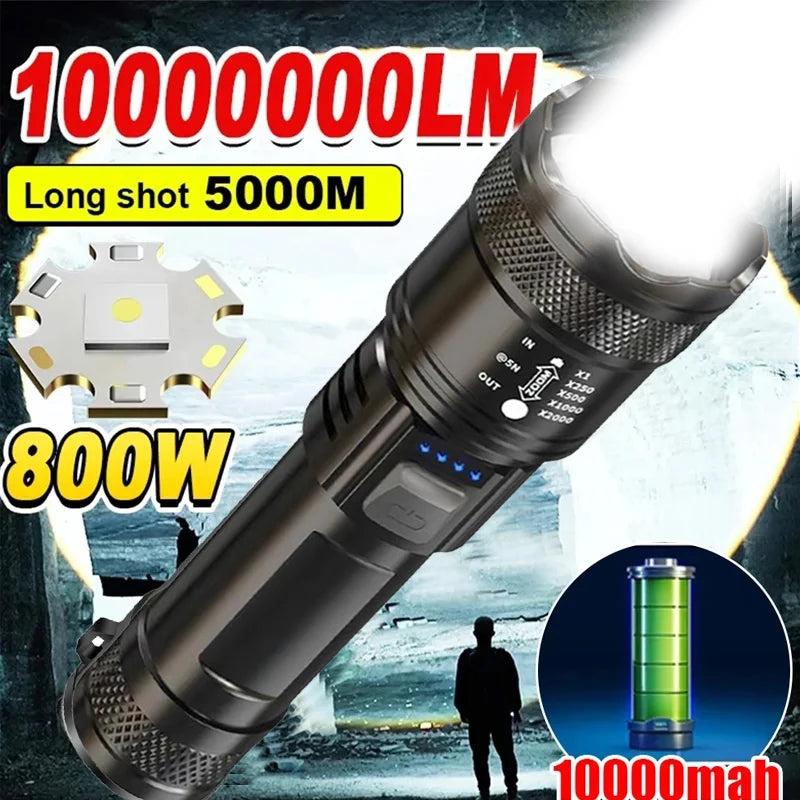 High Power LED Flashlight 2000LM - Tactical USB Torch