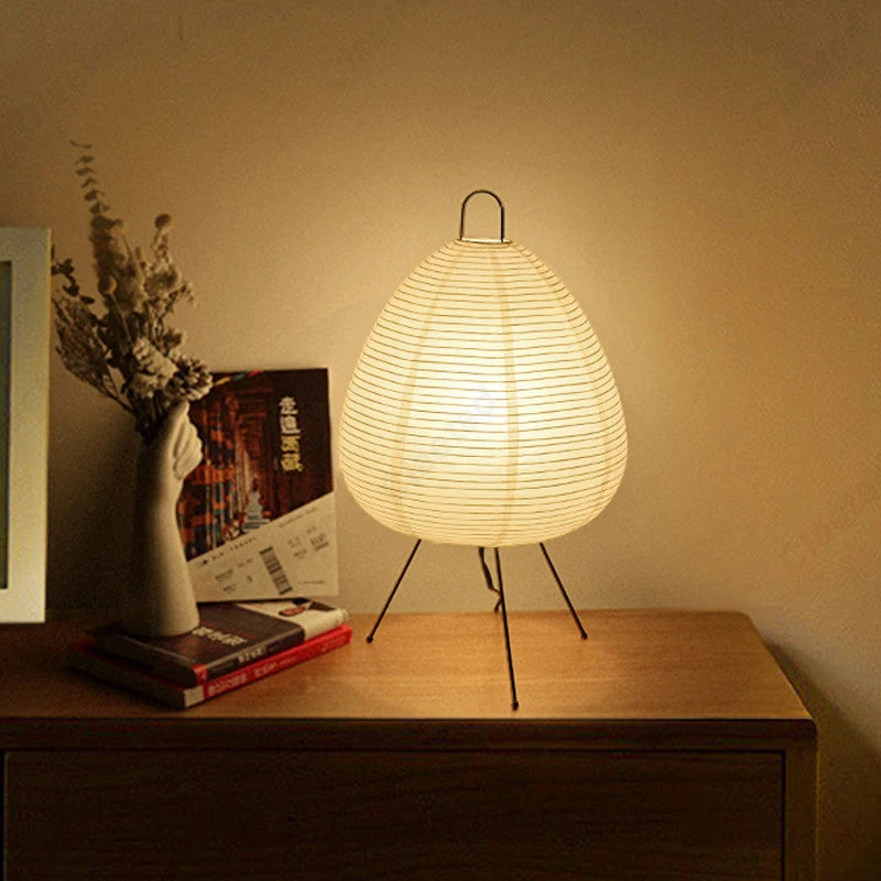 Japanese Rice Paper Table Lamp with Iron Tripod